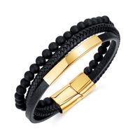 Hip Hop Estilo Vintage Color Sólido Acero Inoxidable 304 Cuero Sintético Trenza Hombres Pulsera sku image 2