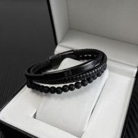 Hip-Hop Vintage Style Solid Color 304 Stainless Steel Pu Leather Braid Men'S Bracelets main image 7