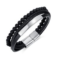 Hip-Hop Vintage Style Solid Color 304 Stainless Steel Pu Leather Braid Men'S Bracelets sku image 1