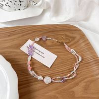 Fashion Spring And Summer Sweet Pink Twin Colorful Beaded Alloy Necklace sku image 48
