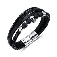 Hip-Hop Vintage Style Skull Stainless Steel Pu Leather Braid Men'S Bracelets main image 5