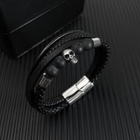 Hip-Hop Vintage Style Skull Stainless Steel Pu Leather Braid Men'S Bracelets main image 2