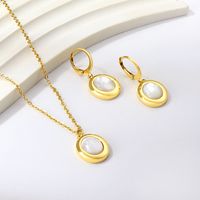 Elegant Oval Stainless Steel Plating Inlay Shell Gold Plated Bracelets Earrings Necklace main image 4