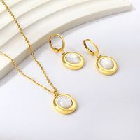 Elegante Oval Acero Inoxidable Enchapado Embutido Cascarón Chapado En Oro Pulsera Aretes Collar sku image 9