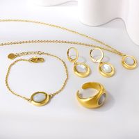 Elegant Oval Stainless Steel Plating Inlay Shell Gold Plated Bracelets Earrings Necklace main image 5