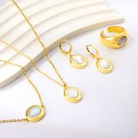 Elegant Oval Stainless Steel Plating Inlay Shell Gold Plated Bracelets Earrings Necklace main image 1