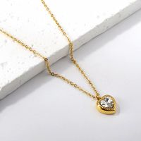 Sweet Heart Shape Stainless Steel Plating Inlay Zircon Gold Plated Pendant Necklace main image 6