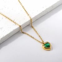 Sweet Heart Shape Stainless Steel Plating Inlay Zircon Gold Plated Pendant Necklace sku image 4