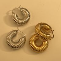 1 Pair Streetwear Stripe Plating Stainless Steel Hoop Earrings main image 5