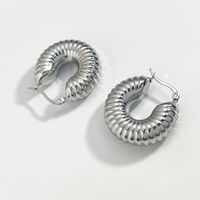 1 Pair Streetwear Stripe Plating Stainless Steel Hoop Earrings sku image 2