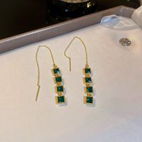 1 Pair Retro Color Block Heart Shape Pleated Inlay Copper Rhinestones Drop Earrings sku image 20