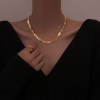 304 Stainless Steel 18K Gold Plated Retro Plating Solid Color Bracelets Necklace main image 5