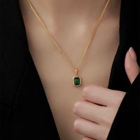 304 Stainless Steel 18K Gold Plated Plating Inlay Square Artificial Rhinestones Necklace Pendant main image 3