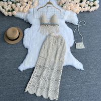 Women's Casual Vacation Solid Color Polyester Tassel Hollow Out Skirt Sets main image 1