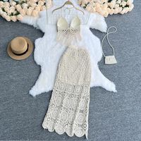 Women's Casual Vacation Solid Color Polyester Tassel Hollow Out Skirt Sets main image 5