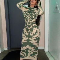 Women's Pencil Skirt Casual Elegant Sexy Round Neck Backless Long Sleeve Printing Maxi Long Dress Daily Date main image 4