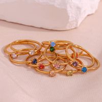 304 Stainless Steel 18K Gold Plated Elegant Simple Style Plating Inlay Round Birthstone Zircon Rings main image 2