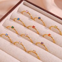 304 Stainless Steel 18K Gold Plated Elegant Simple Style Plating Inlay Round Birthstone Zircon Rings main image 3