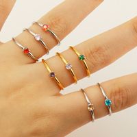 304 Stainless Steel 18K Gold Plated Elegant Simple Style Plating Inlay Round Birthstone Zircon Rings main image 5