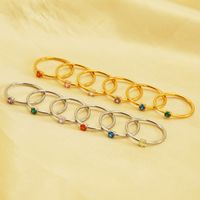304 Stainless Steel 18K Gold Plated Elegant Simple Style Plating Inlay Round Birthstone Zircon Rings main image 1