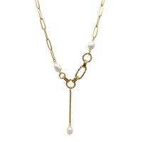 Edelstahl 304 Vergoldet Moderner Stil Polieren Perle Überzug Runden Oval Perle Halskette main image 5