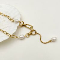 Edelstahl 304 Vergoldet Moderner Stil Polieren Perle Überzug Runden Oval Perle Halskette main image 2
