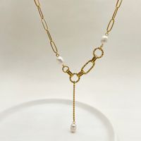 Edelstahl 304 Vergoldet Moderner Stil Polieren Perle Überzug Runden Oval Perle Halskette main image 1