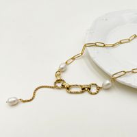 304 Stainless Steel Gold Plated Modern Style Polishing Pearl Plating Round Oval Pearl Necklace main image 3