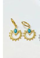 1 Pair Casual Heart Shape Flower Plating Inlay Stainless Steel Turquoise 18k Gold Plated Earrings sku image 6