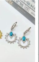 1 Pair Casual Heart Shape Flower Plating Inlay Stainless Steel Turquoise 18k Gold Plated Earrings sku image 1
