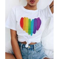 Women's T-shirt Short Sleeve T-shirts Printing Casual Letter Rainbow Heart Shape main image 6