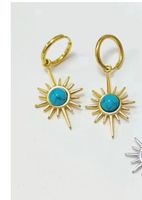 1 Pair Casual Heart Shape Flower Plating Inlay Stainless Steel Turquoise 18k Gold Plated Earrings sku image 7