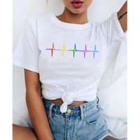 Women's T-shirt Short Sleeve T-shirts Printing Casual Letter Rainbow Heart Shape main image 2