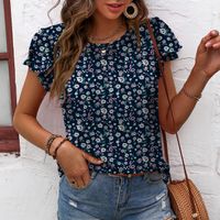 Women's Blouse Short Sleeve Blouses Printing Elegant Ditsy Floral Solid Color main image 4