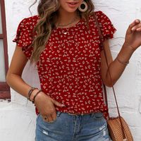 Women's Blouse Short Sleeve Blouses Printing Elegant Ditsy Floral Solid Color main image 3