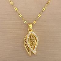 Elegant Leaf Titanium Steel Copper Inlay Zircon Pendant Necklace sku image 1