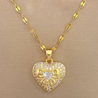 Sweet Heart Shape Titanium Steel Copper Inlay Zircon Pendant Necklace sku image 1