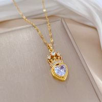 Elegant Glam Heart Shape Crown Titanium Steel Copper Zircon Pendant Necklace In Bulk sku image 1