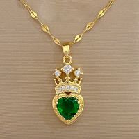 Elegant Glam Heart Shape Crown Titanium Steel Copper Zircon Pendant Necklace In Bulk sku image 2