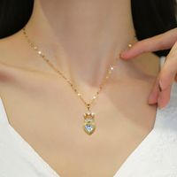 Elegant Glam Heart Shape Crown Titanium Steel Copper Zircon Pendant Necklace In Bulk main image 2