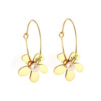 1 Pair Elegant Commute Leaf Flower Inlay Stainless Steel Imitation Pearl Zircon Earrings sku image 1