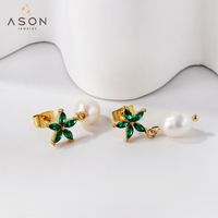 1 Pair Elegant Commute Leaf Flower Inlay Stainless Steel Imitation Pearl Zircon Earrings main image 4