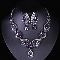 Classic Style Flower Alloy Inlay Artificial Gemstones Women's Earrings Necklace Jewelry Set sku image 4