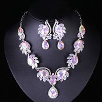 Classic Style Flower Alloy Inlay Artificial Gemstones Women's Earrings Necklace Jewelry Set main image 4