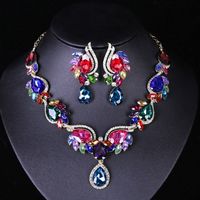 Classic Style Flower Alloy Inlay Artificial Gemstones Women's Earrings Necklace Jewelry Set sku image 7