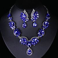 Classic Style Flower Alloy Inlay Artificial Gemstones Women's Earrings Necklace Jewelry Set sku image 3