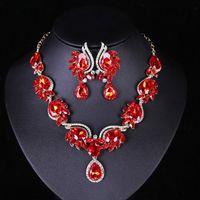 Classic Style Flower Alloy Inlay Artificial Gemstones Women's Earrings Necklace Jewelry Set main image 5