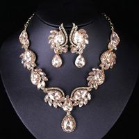 Classic Style Flower Alloy Inlay Artificial Gemstones Women's Earrings Necklace Jewelry Set sku image 8