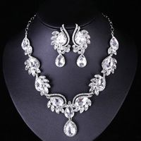 Classic Style Flower Alloy Inlay Artificial Gemstones Women's Earrings Necklace Jewelry Set sku image 5
