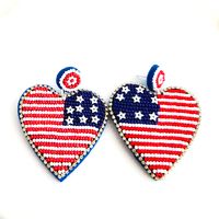 Exaggerated Heart Shape American Flag Synthetic Fibre Inlay Beads Independence Day American National Day Women's Drop Earrings main image 5